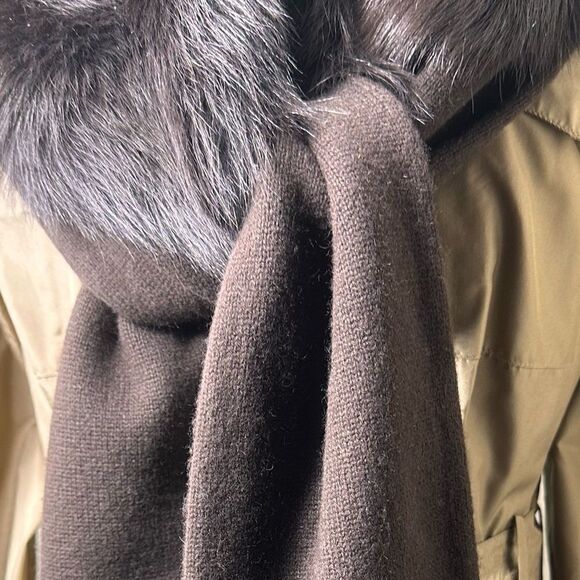 Ralph Lauren Espresso Brown Italian Shearling & Cashmere Blend Knit Scarf - Picture 3 of 16